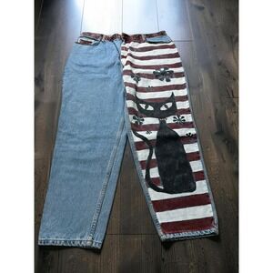 VTG Levis 550 Painted Black Cat American Flag Jeans Relaxed Tapered 22 S Custom
